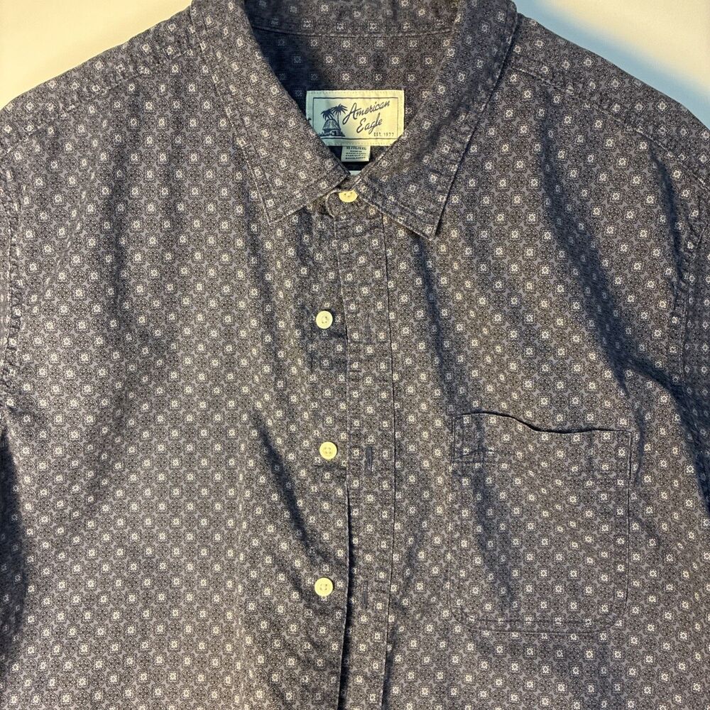 American Eagle Shirt Mens Medium XL Button Up Blue Short Sleeve